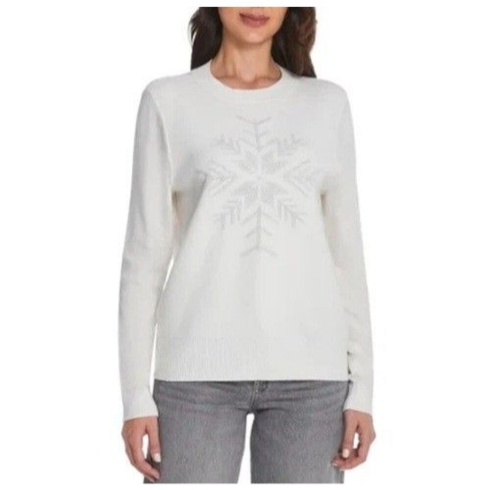 525 America Women's Holiday Snowflake Sweater Ivory Sparkle Crewneck NWT Size S